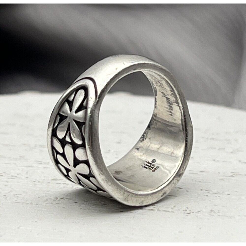 Retired James Avery Sterling Silver 925 Flower Wide Band Ring Size 6 - Picture 5 of 6